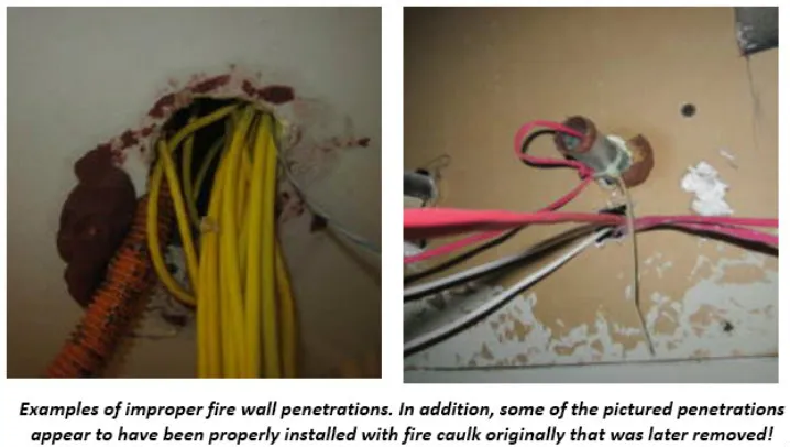 First picture has improper wires coming out of a wall. Second picture has the proper way for wires coming out of the wall. 