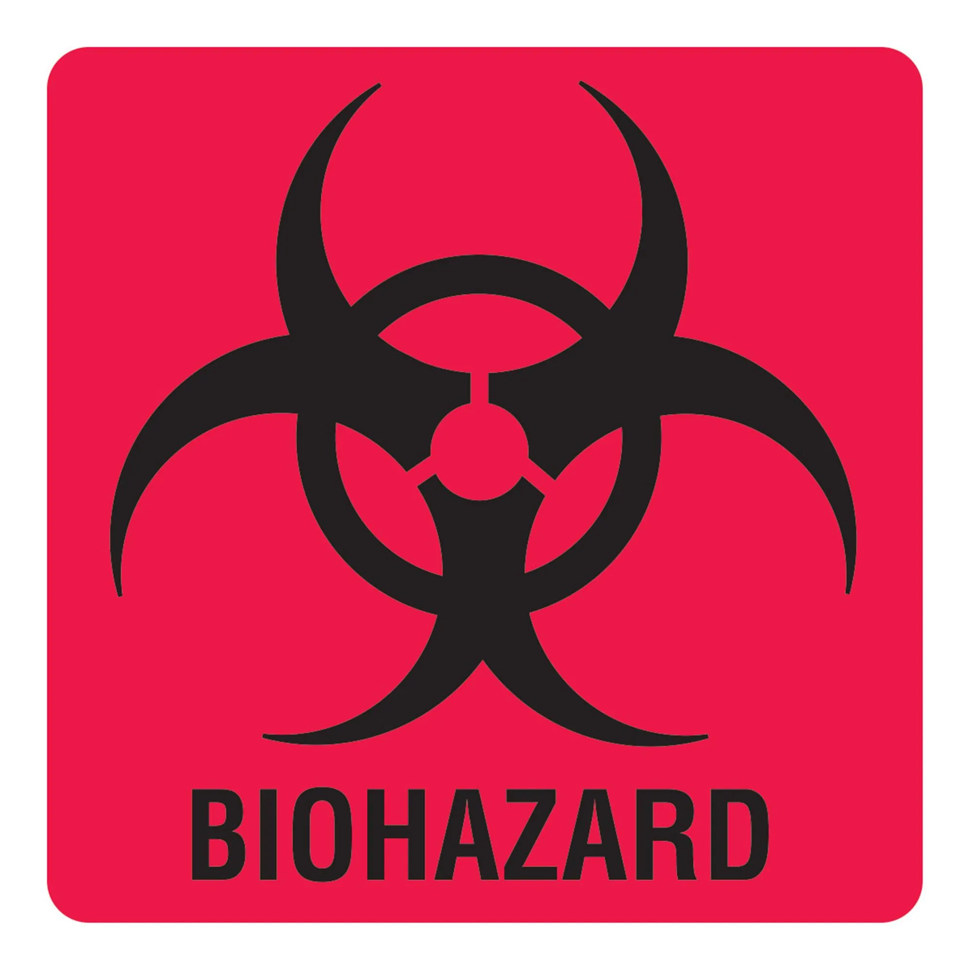 Black biohazard symbol on red background. 