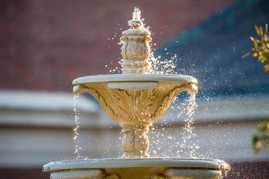 The fountain on TWU's Denton campus