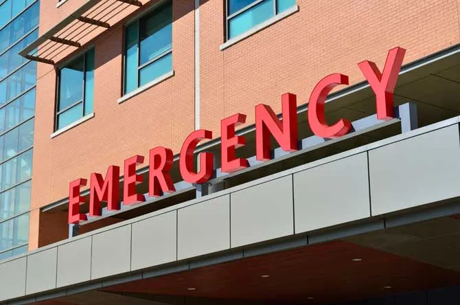 An emergency room sign on the exterior of a building