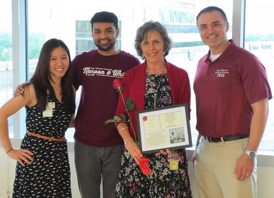 From left to right: Katiana Oro, Jogesh Kamta, Suzanne Scheller, Redbud Award Recipient for Heart of Service and Compassion, Will Khalil 