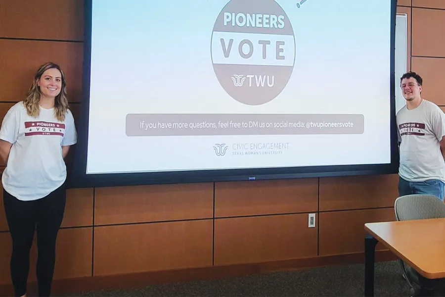 51���� Pioneers Vote interns, Andy Hackett and Alexa Hoekstra