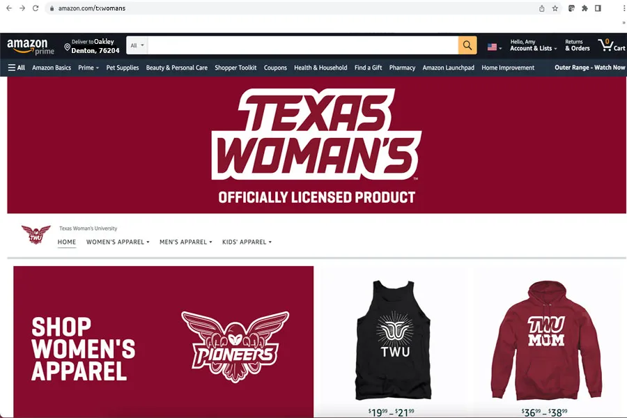 A screenshot of the new TWU Amazon online storefront