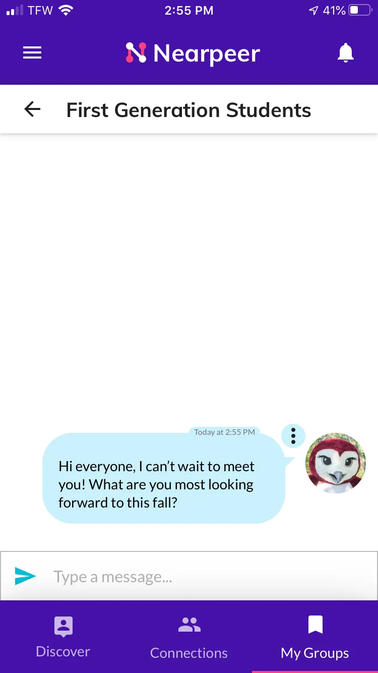 Nearpeer First Generation Students message chat screen