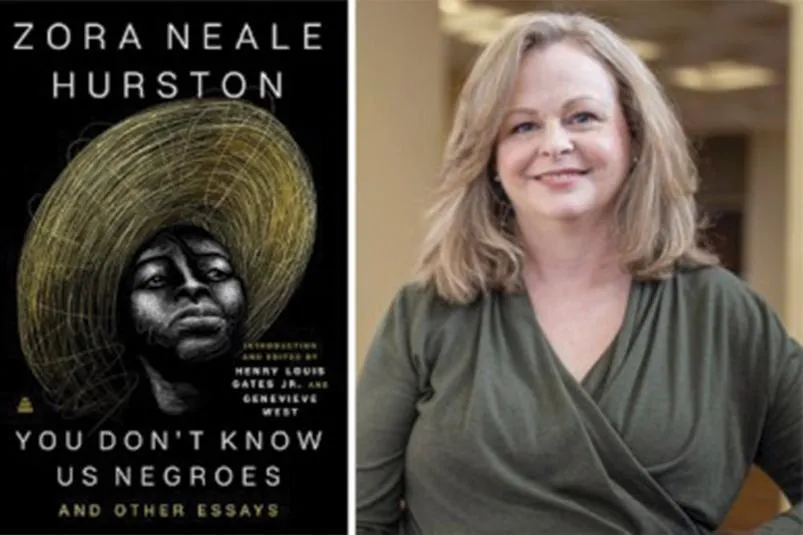 Split image of Dr. Genevieve West and the book cover of 'You Don't Know Us Negroes'