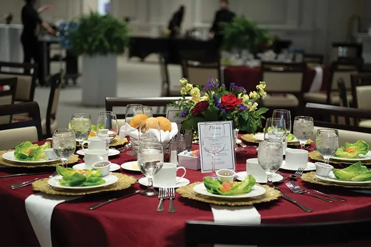 A table setting in one of the ballrooms at SUHH.
