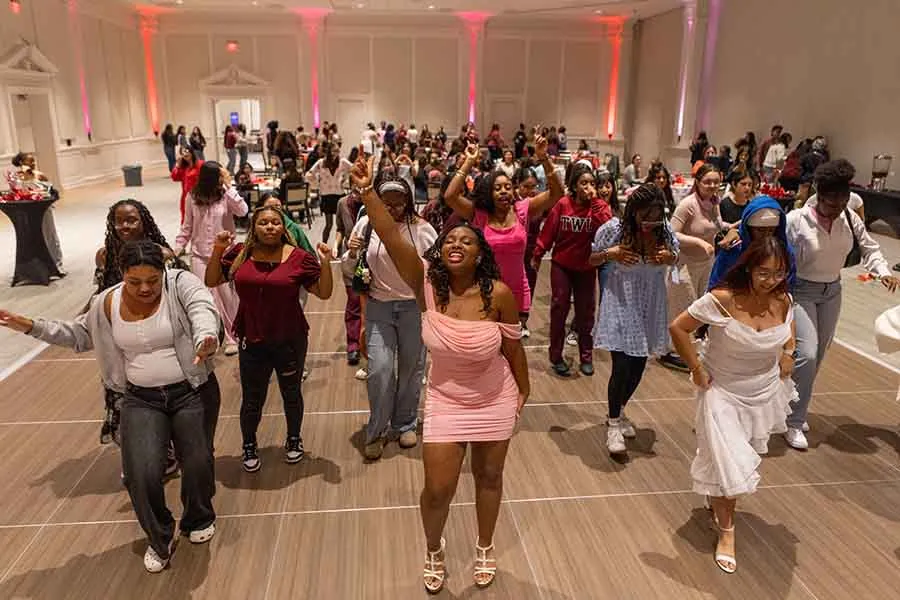 TWU students dancing at the Galentines event