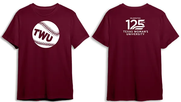 Mockup of the 2026 TWU Astros T-shirt with a baseball and the word 