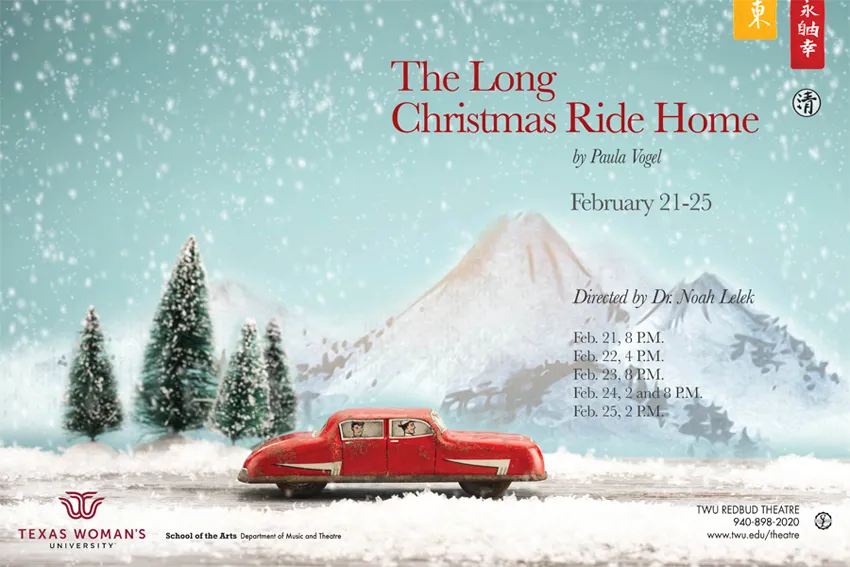 Poster image for The Long Christmas Ride Home featuring car in winter landscape and Chinese script 