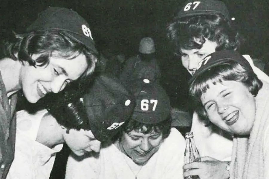 A vintage photograph of TWU students from the 1960's celebrating homecoming.