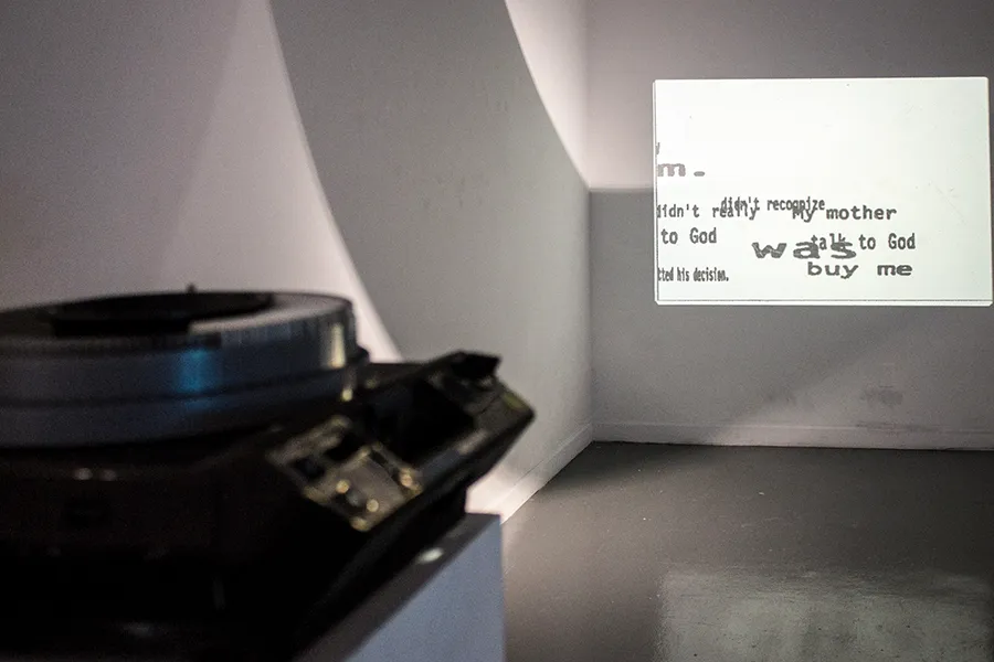Grandparents' Song, slide projector, words from 'Tracks of My Life', 2019