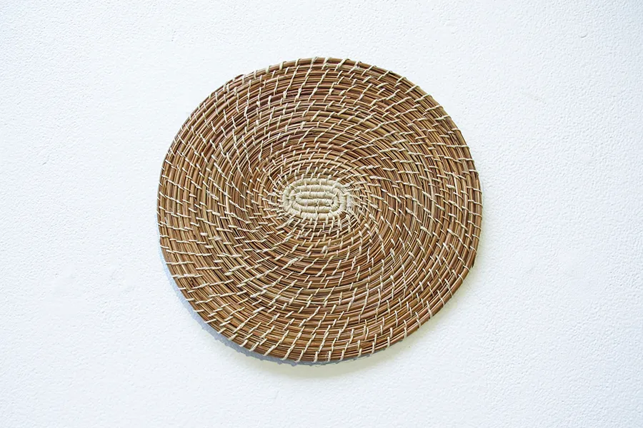 Barbara Lou Martin, 1946, coiled pine needle mat, augmented reality image, 2021