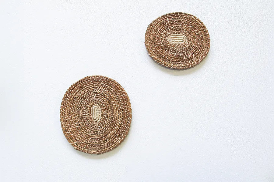 William Boubel, Sr., 1946, coiled pine needle mats, augmented reality images, 2021