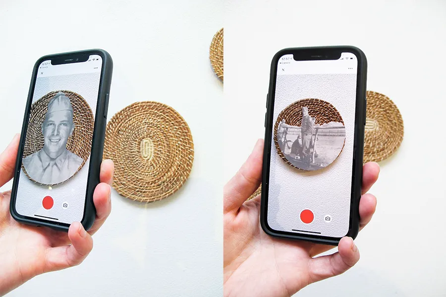 (detail) William Boubel, Sr., 1946, coiled pine needle mats, augmented reality i