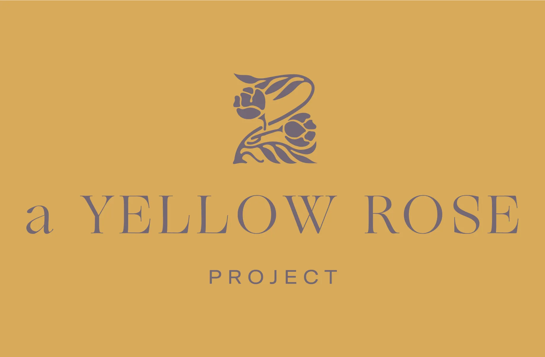 Logo for a yellow rose project features a gold background with plum text reading, 