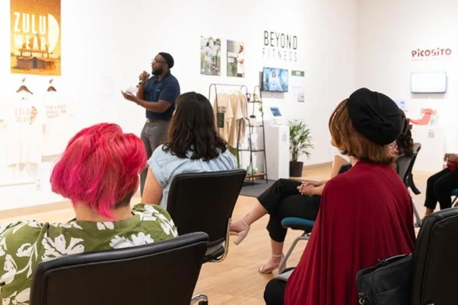 Graphic Design student Rodney Jones, speaks about his work during a recent BFA sympsium