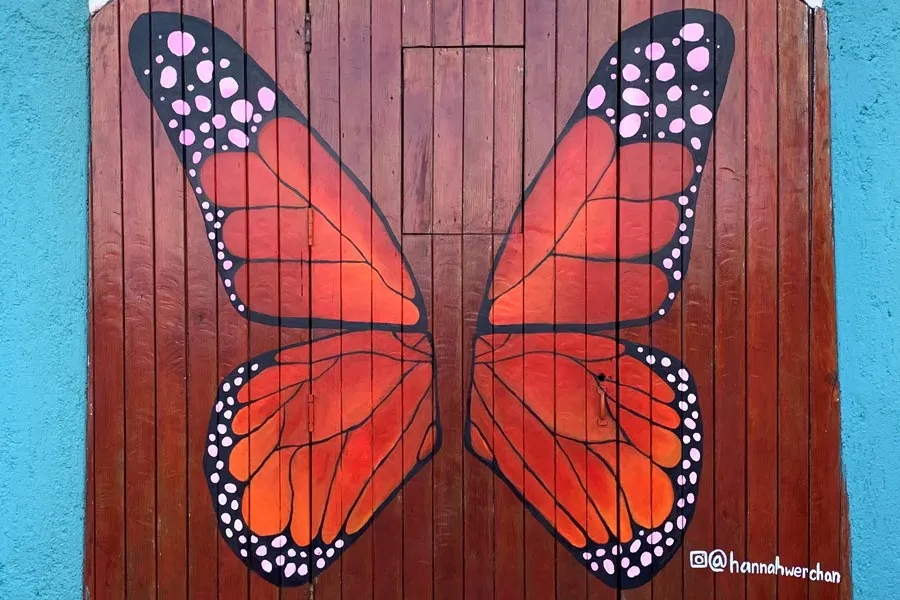Doors painted with butterfly wings