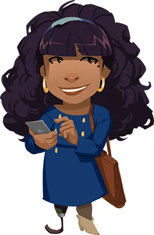 A cartoon image of a young woman using a smartphone