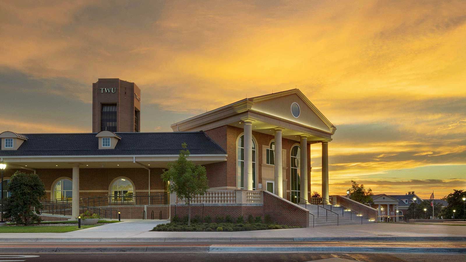 Brackenridge Hall exterior at sunset