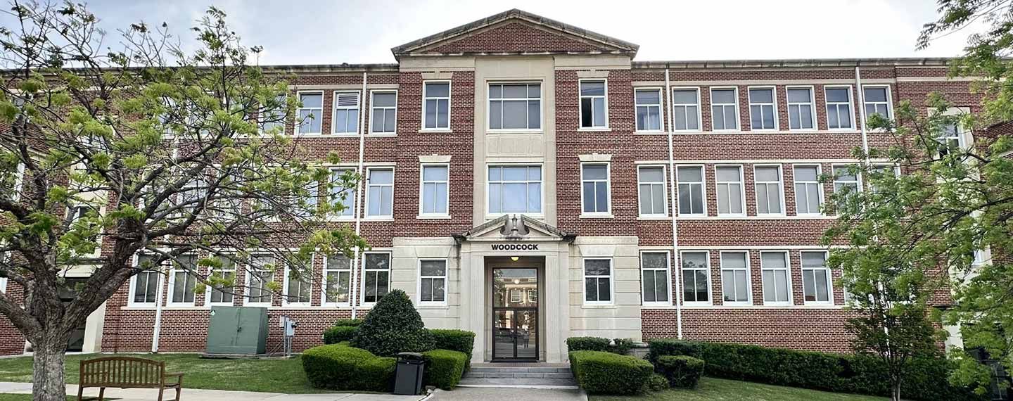 The exterior of Woodcock Hall